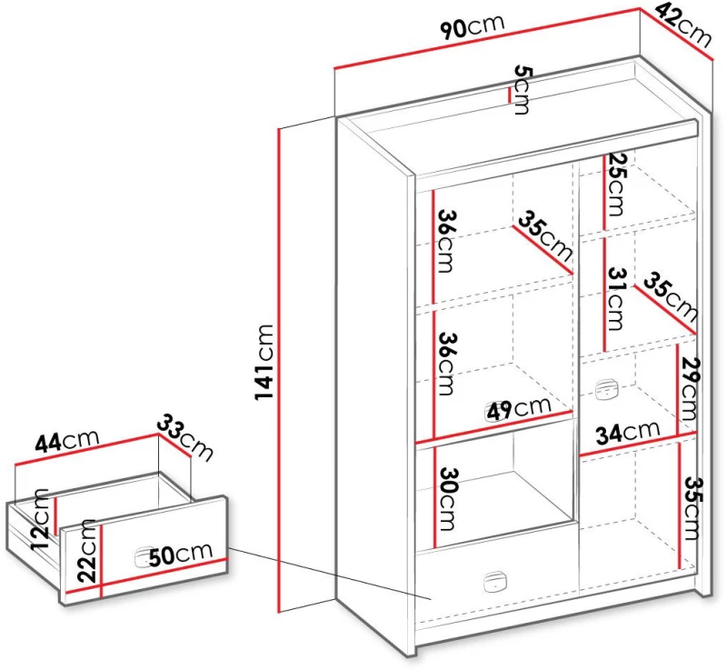 Ντουλάπα Fargo Mini 2D1S Δίφυλλη