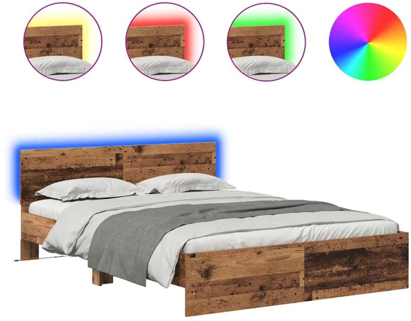 vidaXL Σκελετός Κρεβατιού Παλιό Ξύλο 140 x 190 cm Επεξεργασμένο ξύλο