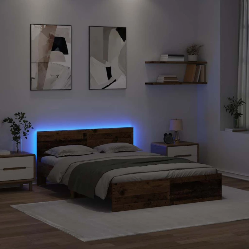 vidaXL Σκελετός Κρεβατιού Παλιό Ξύλο 140 x 190 cm Επεξεργασμένο ξύλο