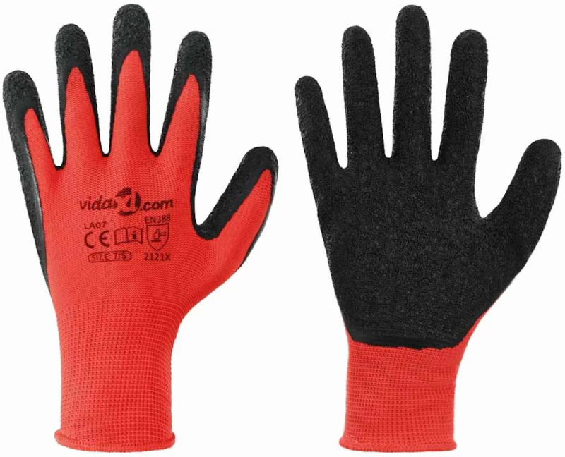 vidaXL Γάντια Εργασίας 12 pcs Κόκκινο και Μαύρο 7 / S