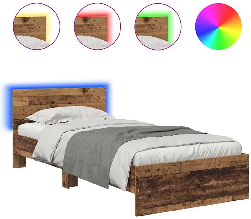 vidaXL Σκελετός Κρεβατιού Παλιό Ξύλο 90 x 190 cm Επεξεργασμένο ξύλο