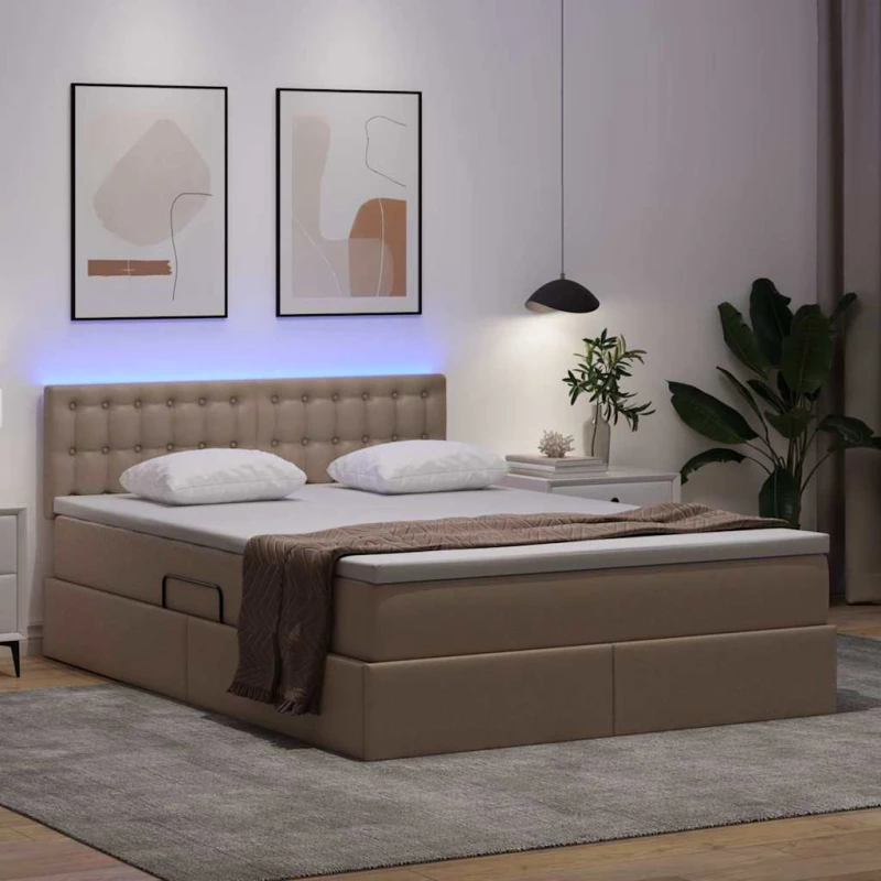 vidaXL Κρεβάτι με αποθηκευτικό χώρο και LED Καπουτσίνο 140 x 190 cm