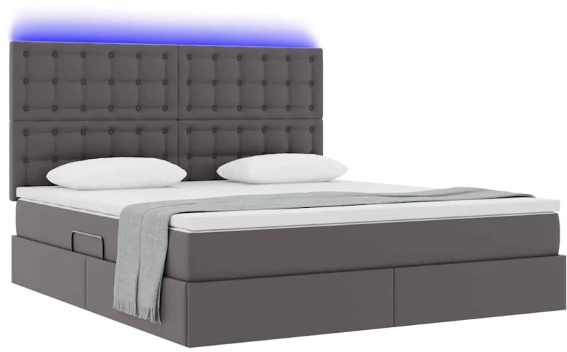 vidaXL Κρεβάτι με αποθηκευτικό χώρο και LED Γκρι 180 x 200 cm