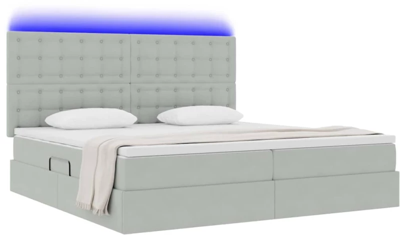 vidaXL Κρεβάτι με αποθηκευτικό χώρο και LED Ανοιχτό γκρι 200 x 200 cm