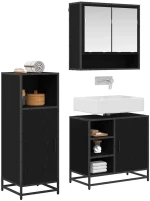vidaXL Σετ Επίπλων Μπάνιου με ράφι 3 pcs Μαύρη Οξυά Επεξεργασμένο ξύλο
