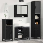 vidaXL Σετ Επίπλων Μπάνιου με ράφι 4 pcs Μαύρη Οξυά Επεξεργασμένο ξύλο