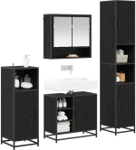 vidaXL Σετ Επίπλων Μπάνιου με ράφι 4 pcs Μαύρη Οξυά Επεξεργασμένο ξύλο