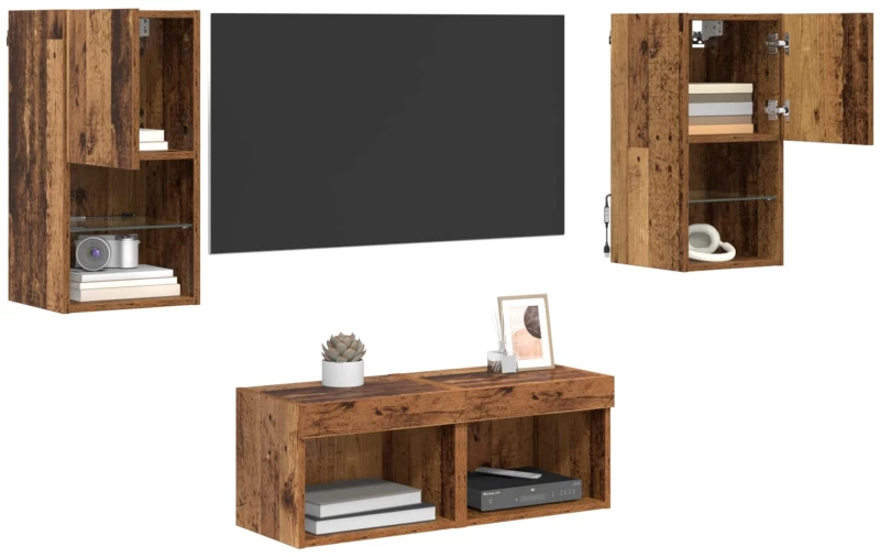 vidaXL Βάσεις τηλεόρασης Επιτοίχιο 4 pcs Παλιό Ξύλο 30,5 x 30 x 60 εκ.