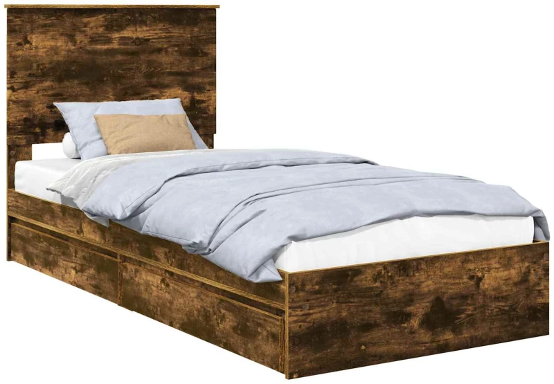 vidaXL Κρεβάτι Αποθήκης Καπνιστό Δρύς 90 x 190 cm Επεξεργασμένο ξύλο