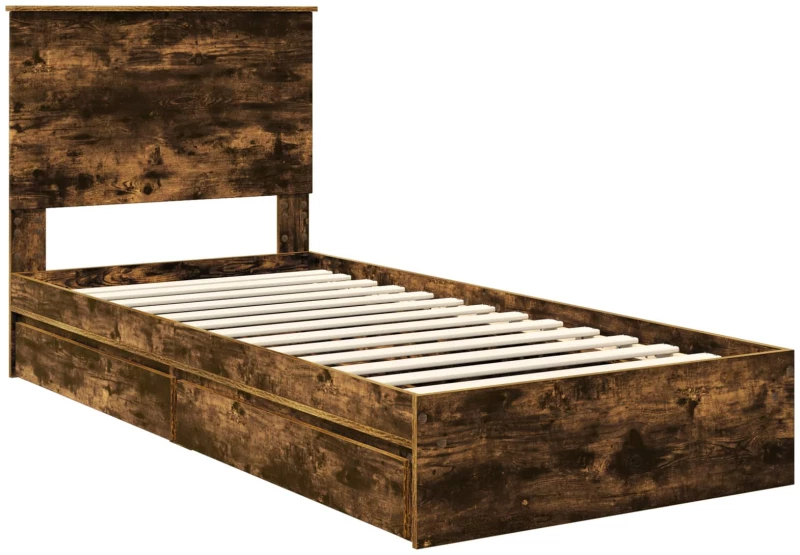 vidaXL Κρεβάτι Αποθήκης Καπνιστό Δρύς 90 x 190 cm Επεξεργασμένο ξύλο
