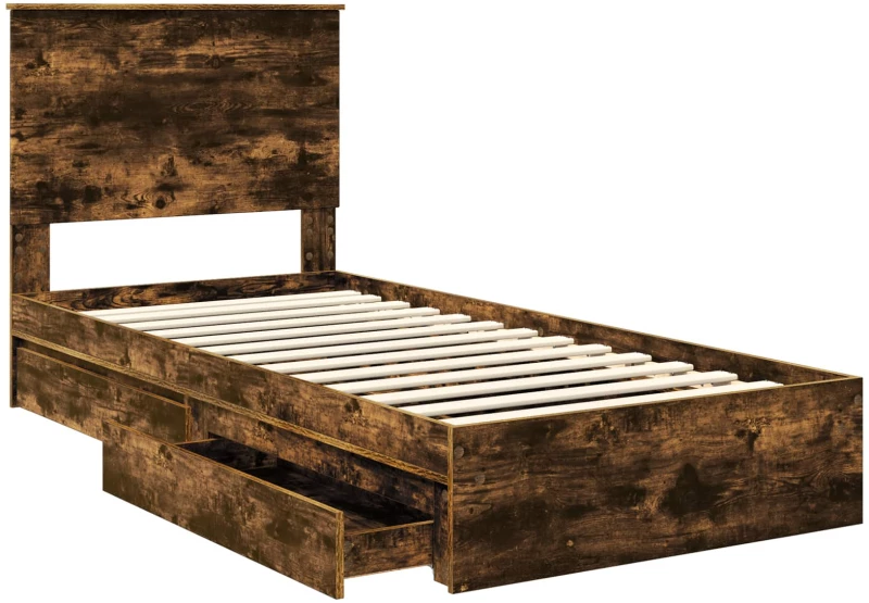vidaXL Κρεβάτι Αποθήκης Καπνιστό Δρύς 90 x 190 cm Επεξεργασμένο ξύλο