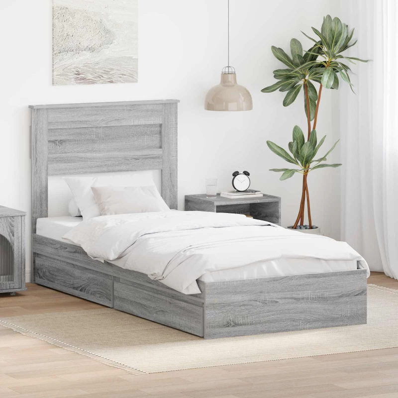 vidaXL Κρεβάτι Αποθήκης Γκρίζο Σονομα 90 x 190 cm Επεξεργασμένο ξύλο