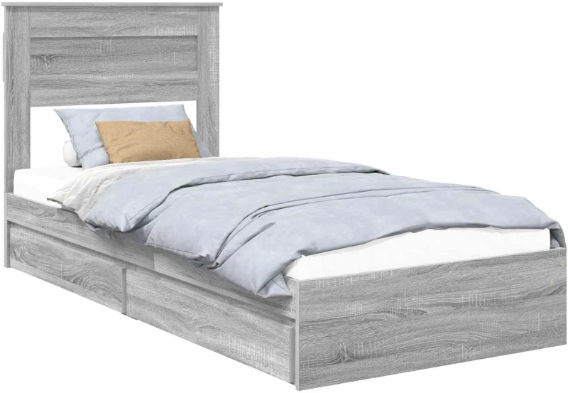vidaXL Κρεβάτι Αποθήκης Γκρίζο Σονομα 90 x 190 cm Επεξεργασμένο ξύλο
