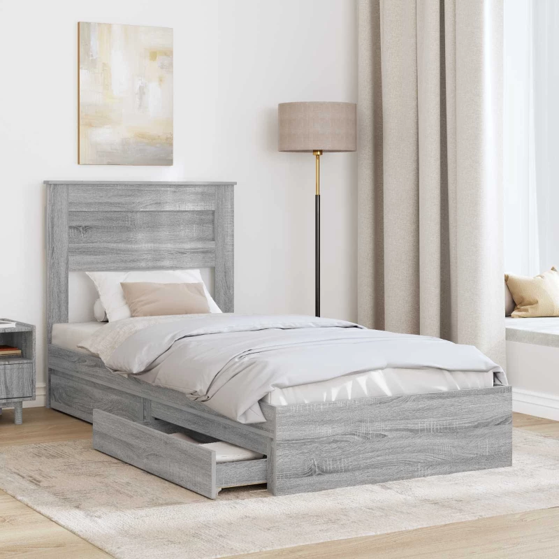 vidaXL Κρεβάτι Αποθήκης Γκρίζο Σονομα 90 x 190 cm Επεξεργασμένο ξύλο