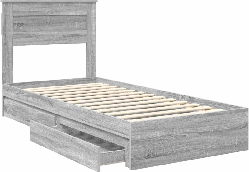 vidaXL Κρεβάτι Αποθήκης Γκρίζο Σονομα 90 x 190 cm Επεξεργασμένο ξύλο