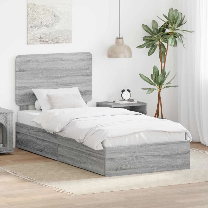 vidaXL Κρεβάτι Αποθήκης Γκρίζο Σονομα 100 x 200 cm Επεξεργασμένο ξύλο
