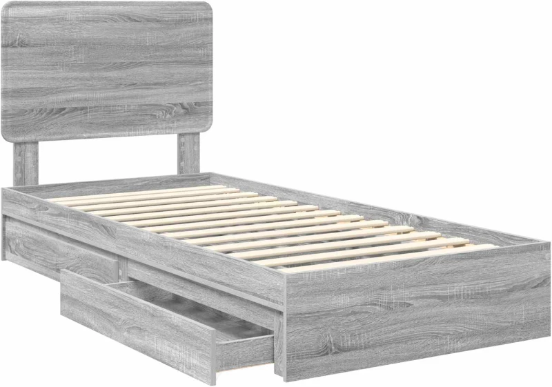 vidaXL Κρεβάτι Αποθήκης Γκρίζο Σονομα 100 x 200 cm Επεξεργασμένο ξύλο