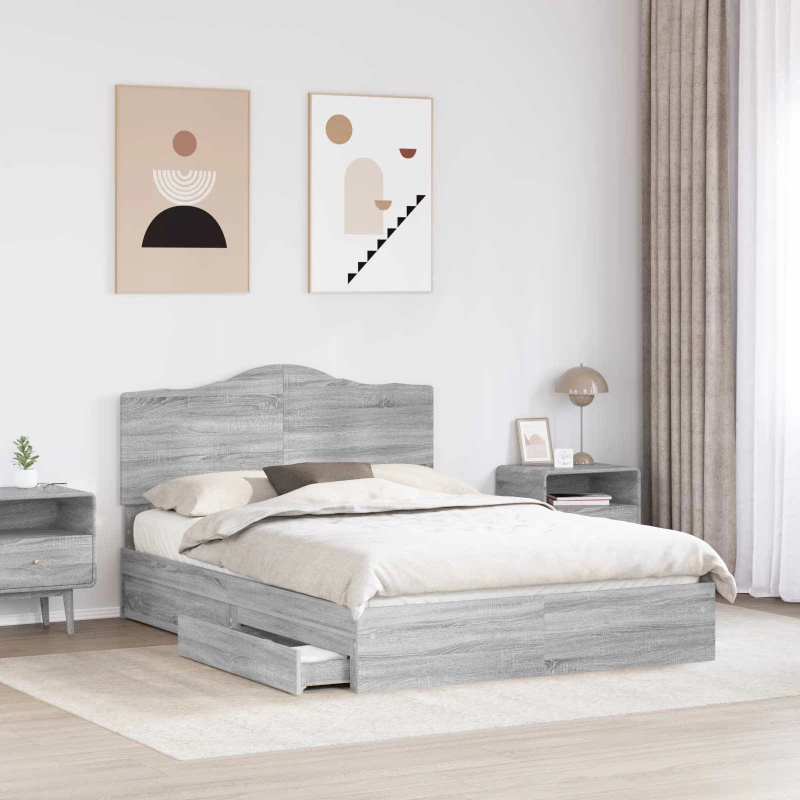 vidaXL Κρεβάτι Αποθήκης Γκρίζο Σονομα 140 x 200 cm Επεξεργασμένο ξύλο