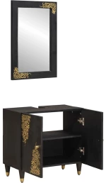 vidaXL Σετ Ντουλαπιών Μπάνιου Επιτοίχιο 2 pcs Μαύρο Στερεό ξύλο μάνγκο