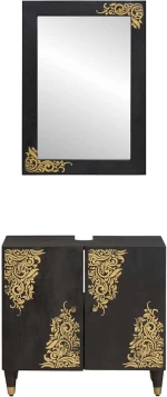vidaXL Σετ Ντουλαπιών Μπάνιου Επιτοίχιο 2 pcs Μαύρο Στερεό ξύλο μάνγκο