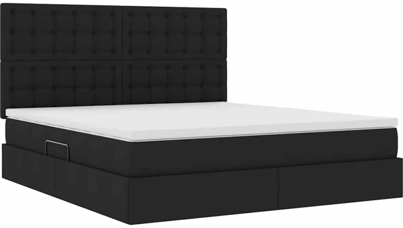 vidaXL Κρεβάτι Αποθήκης με στρώμα Μαύρο 180 x 200 cm Τεχνητό Δέρμα