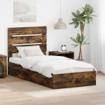 vidaXL Κρεβάτι Αποθήκης Καπνιστό Δρύς 90 x 200 cm Επεξεργασμένο ξύλο