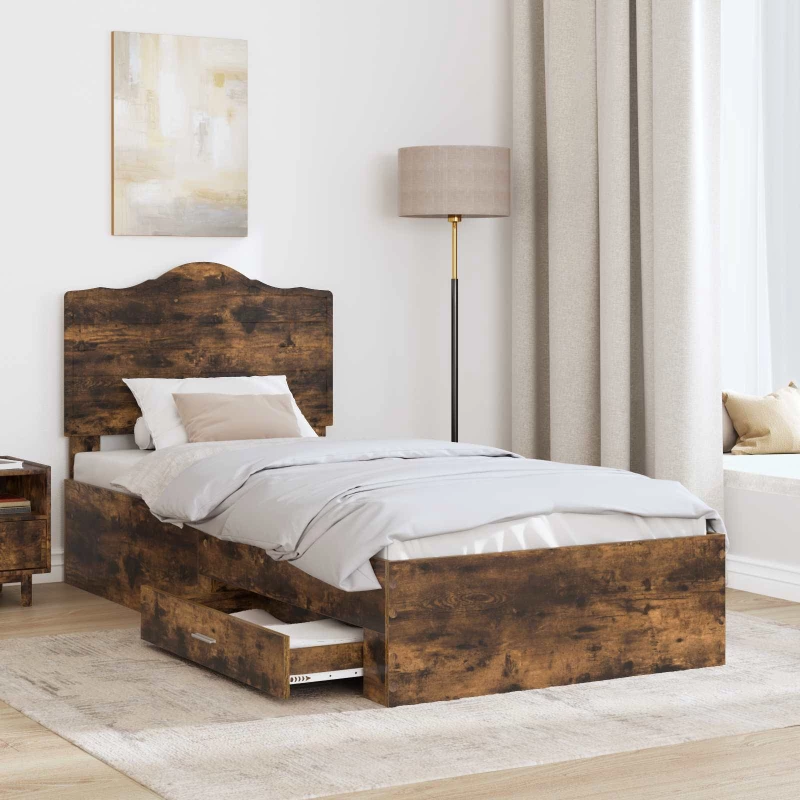 vidaXL Σκελετός Κρεβατιού Καπνιστό Δρύς 75 x 190 cm Επεξεργασμένο ξύλο