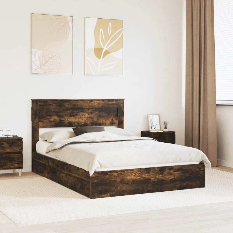 vidaXL Κρεβάτι Αποθήκης Καπνιστό Δρύς 160 x 200 cm Επεξεργασμένο ξύλο