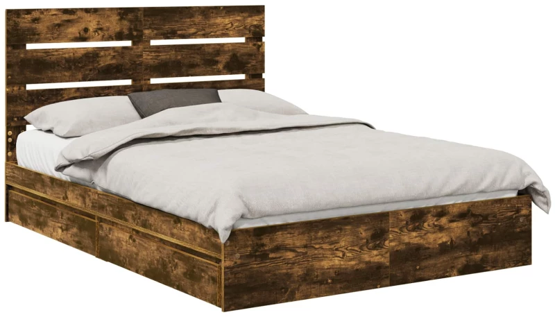 vidaXL Κρεβάτι Αποθήκης Καπνιστό Δρύς 160 x 200 cm Επεξεργασμένο ξύλο