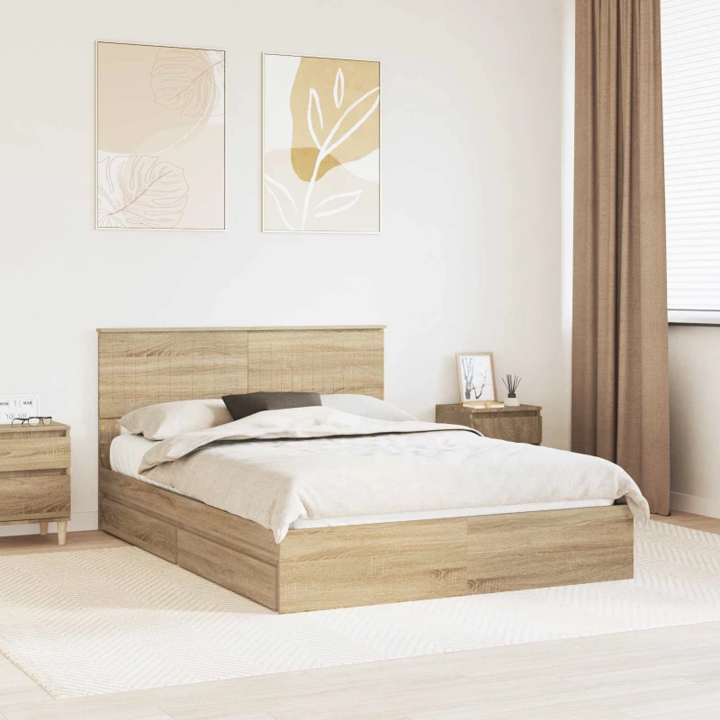 vidaXL Κρεβάτι Αποθήκης Δρύς Sonoma 140 x 200 cm Επεξεργασμένο ξύλο