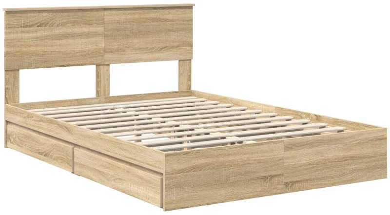 vidaXL Κρεβάτι Αποθήκης Δρύς Sonoma 140 x 200 cm Επεξεργασμένο ξύλο