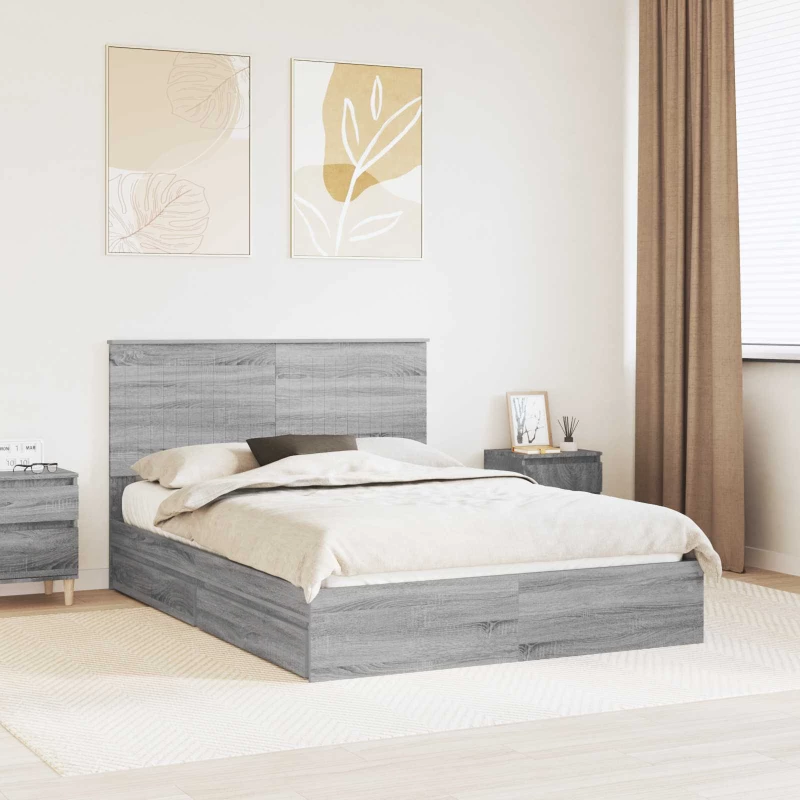 vidaXL Κρεβάτι Αποθήκης Γκρίζο Σονομα 140 x 200 cm Επεξεργασμένο ξύλο