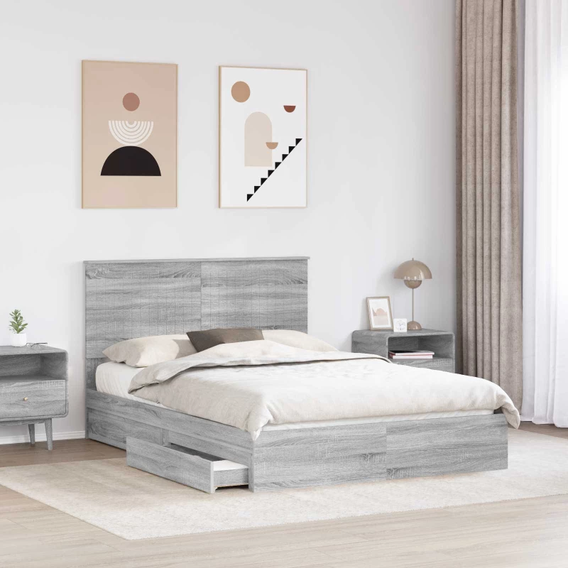 vidaXL Κρεβάτι Αποθήκης Γκρίζο Σονομα 140 x 200 cm Επεξεργασμένο ξύλο