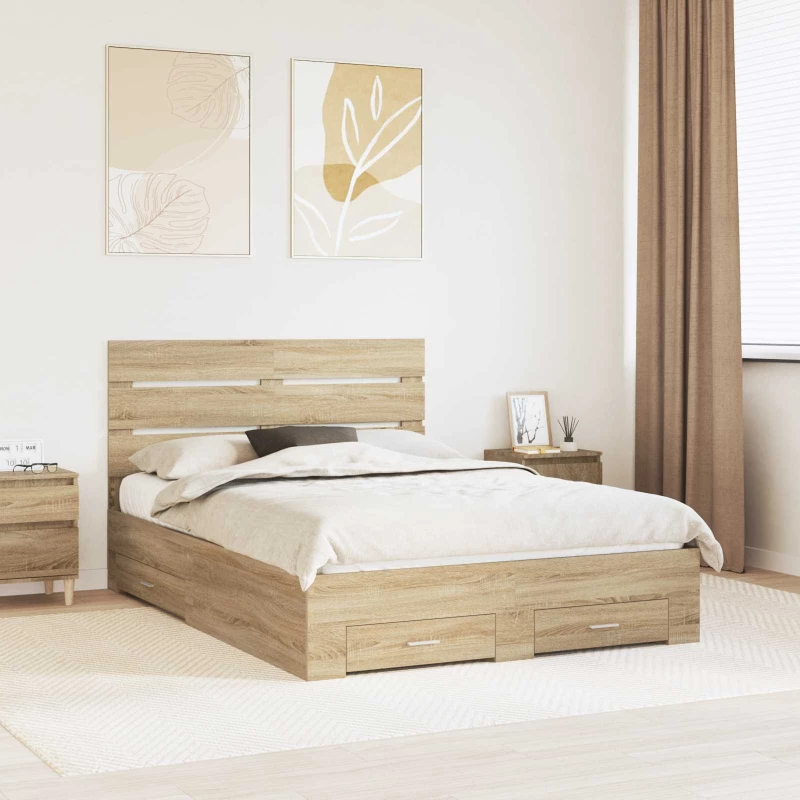 vidaXL Σκελετός Κρεβατιού Δρύς Sonoma 140 x 190 cm Επεξεργασμένο ξύλο
