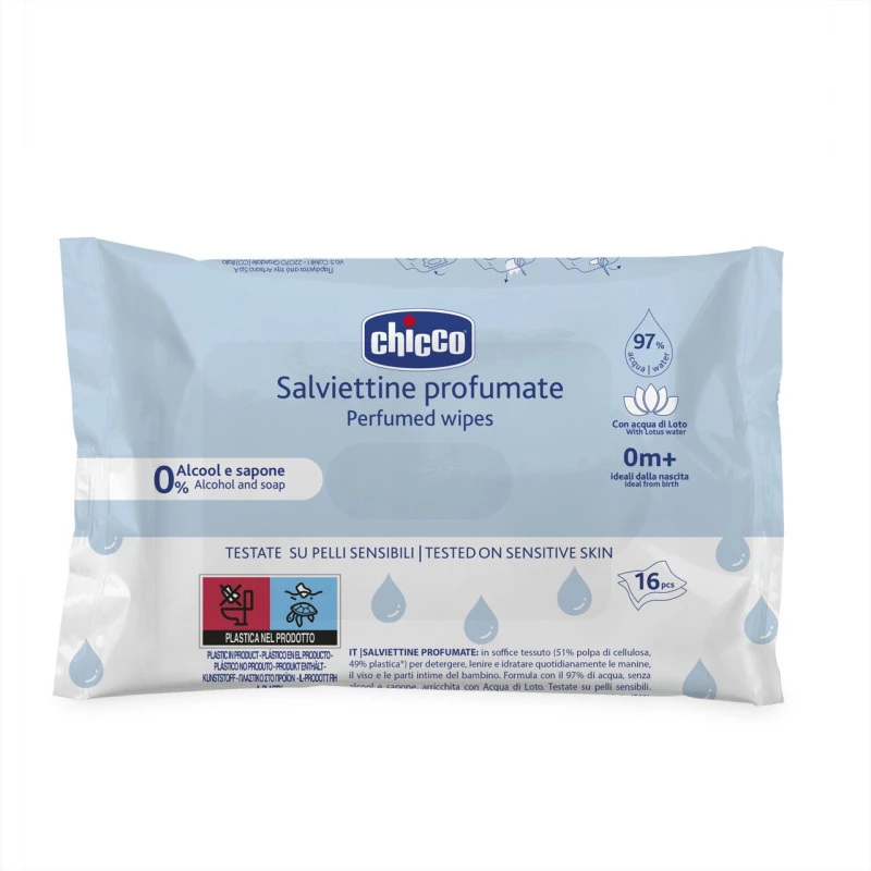 Chicco Μωρομάντηλα Με 97% Νερό Pocket 16τμχ