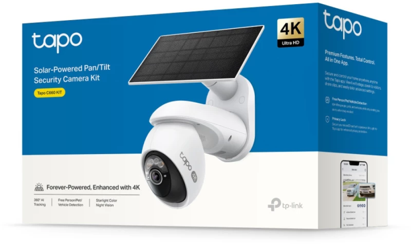 TP-LINK smart ηλιακή κάμερα Tapo C660 KIT, 4K/8MP, WiFi, PTZ, SD, IP65, EU/1.0