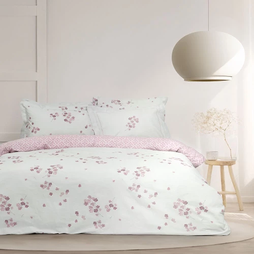 Σεντόνια Roselle Με Λάστιχο (Σετ 3τμχ) White-Pink Nima Μονό 100% Βαμβάκι