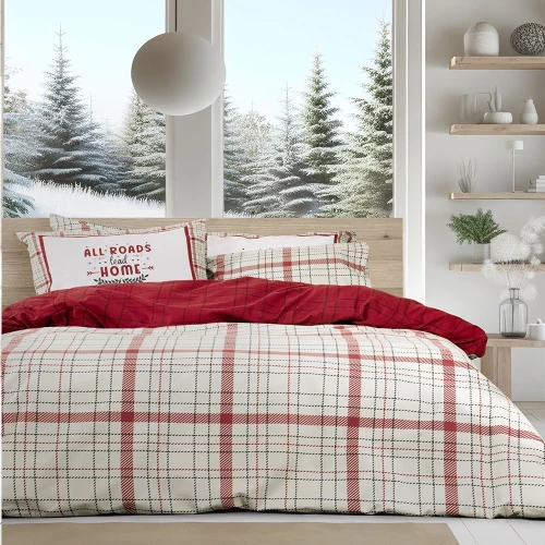 Σεντόνια Φανελένια Home Bliss Με Λάστιχο (Σετ 3τμχ) Beige-Red Nima Μονό 100x232cm 100% Βαμβακερή Φανέλα