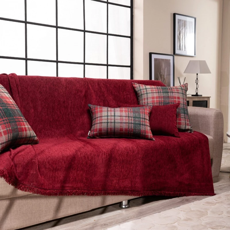 Ριχτάρι Basic 10 Bordo Teoran Τετραθέσιο 180x350cm Βαμβάκι-Πολυέστερ