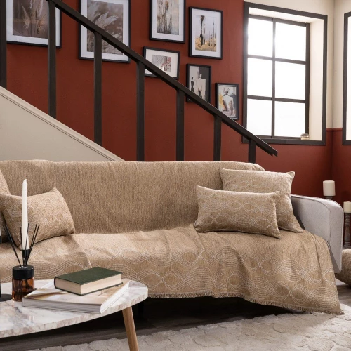 Ριχτάρι Garland 08 Light Brown Teoran Τριθέσιο 180x300cm Βαμβάκι-Πολυέστερ