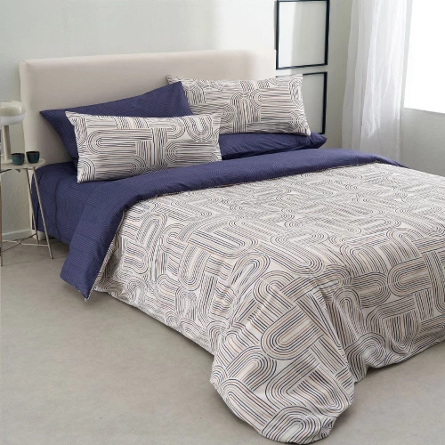 Σεντόνια Lorena-1 Με Λάστιχο (Σετ 4τμχ) Blue-Orange Vesta Home Υπέρδιπλo 160x235cm 100% Βαμβάκι