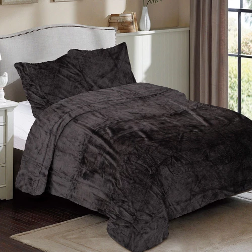 Κουβέρτα Coral Fleece Solid 08 Grey-Black DimCol Υπέρδιπλo 220x240cm Πολυέστερ