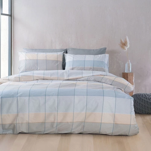 Σεντόνια Colette Με Λάστιχο (Σετ 4τμχ) Grey-Light Blue Ρυθμός Υπέρδιπλo 165x230cm Βαμβάκι-Πολυέστερ