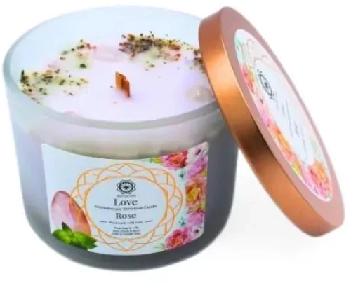 Κερί με Πολύτιμους Λίθους Gemstone Candle Love Rose - Ροζ Χαλαζία 256g