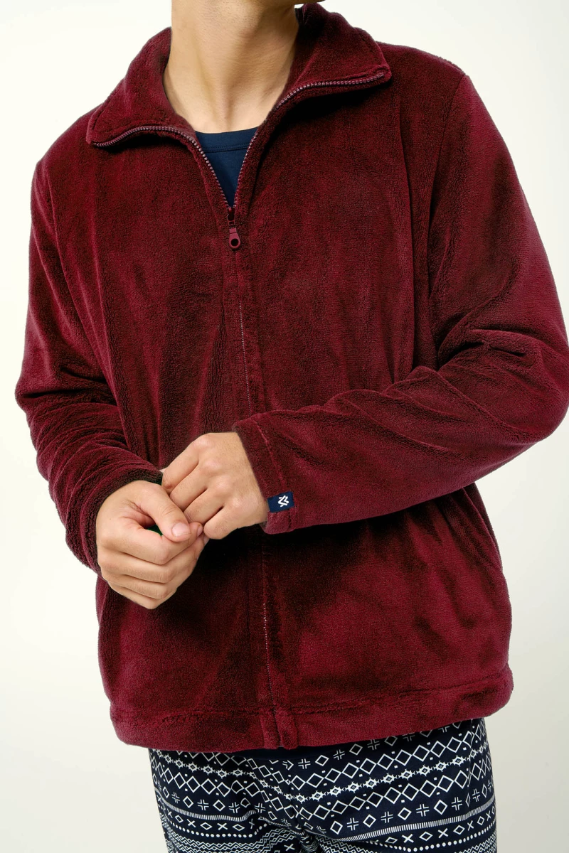 Vamp - Ανδρικό Fleece Τζάκετ με Φερμουάρ - RED PORTO