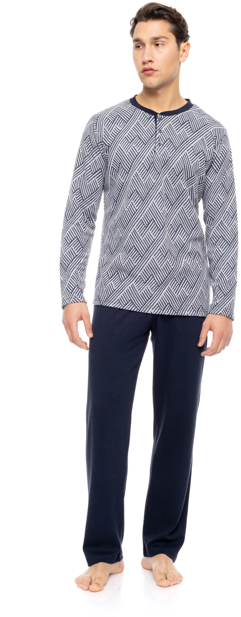 Ανδρική πυτζάμα ULISSE  - HENRY STRIPES Μπλούζα - Navy παντελόνι - Regular Fit - Cotton