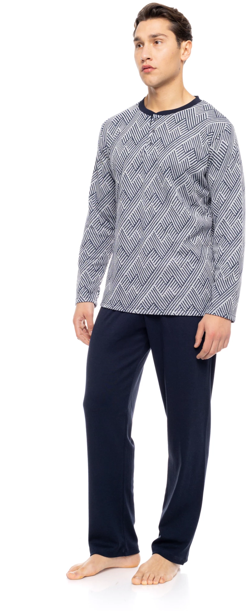 Ανδρική πυτζάμα ULISSE  - HENRY STRIPES Μπλούζα - Navy παντελόνι - Regular Fit - Cotton