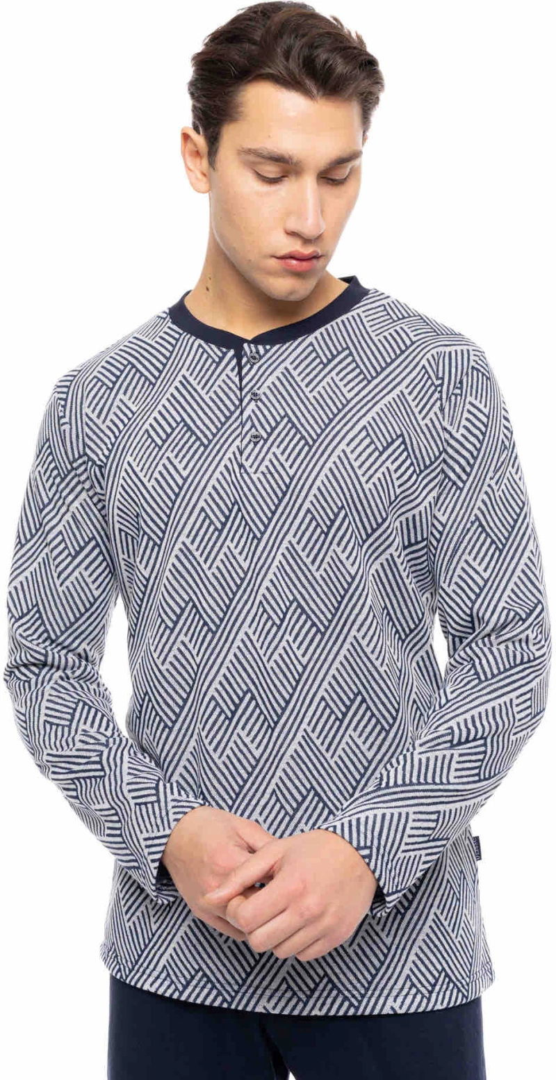 Ανδρική πυτζάμα ULISSE  - HENRY STRIPES Μπλούζα - Navy παντελόνι - Regular Fit - Cotton