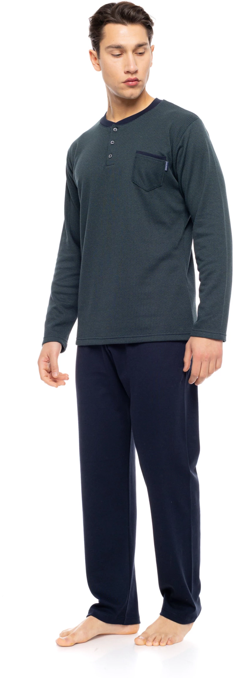 Ανδρική πυτζάμα ULISSE  - FOREST GREEN Μπλούζα - Navy παντελόνι - Regular Fit - Cotton
