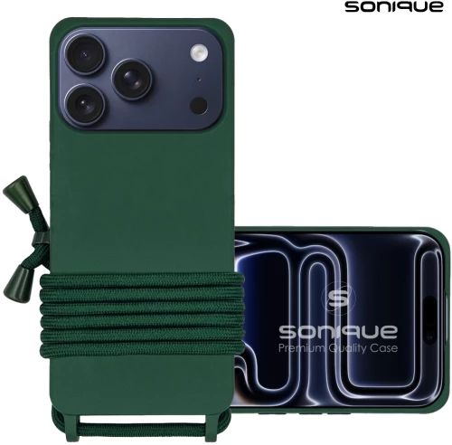 Θήκη Σιλικόνης με Κορδόνι CarryHang Sonique Apple iPhone 17 Pro Πράσινο Σκούρο